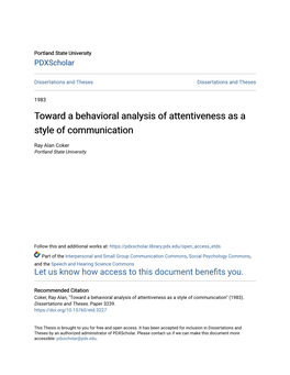 Toward a Behavioral Analysis of Attentiveness As a Style of Communication