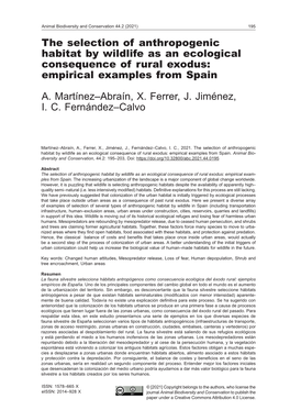 The Selection of Anthropogenic Habitat by Wildlife As an Ecological Consequence of Rural Exodus: Empirical Examples from Spain