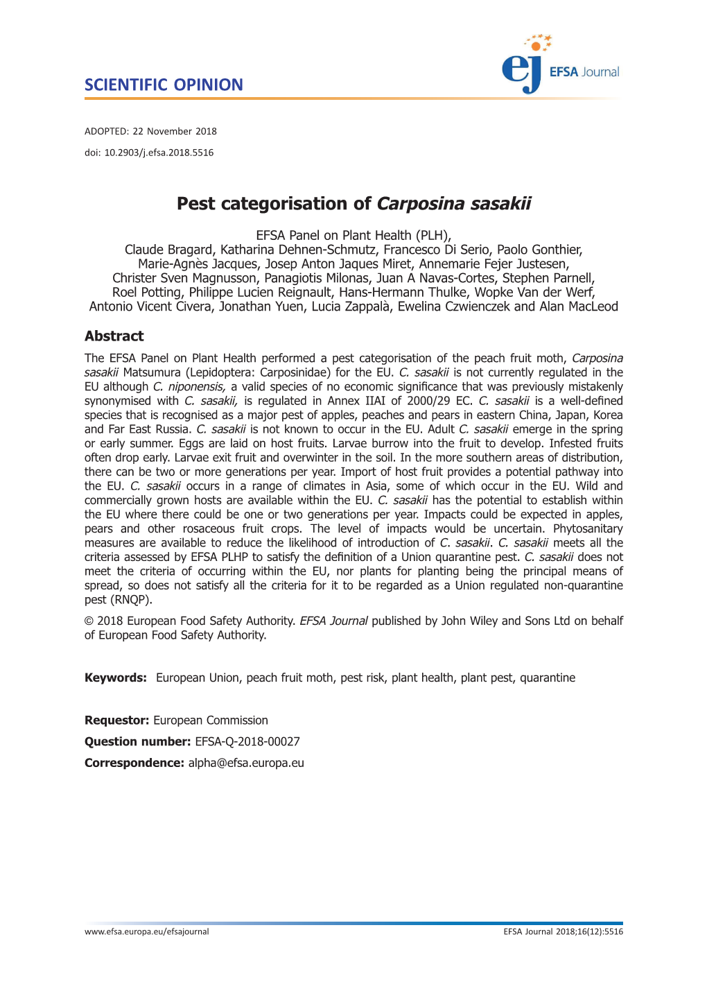 Pest Categorisation of Carposina Sasakii