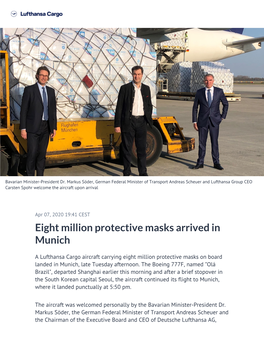 Eight Million Protective Masks Arrived in Munich
