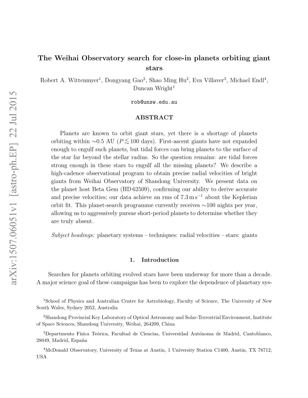 The Weihai Observatory Search for Close-In Planets Orbiting Giant Stars