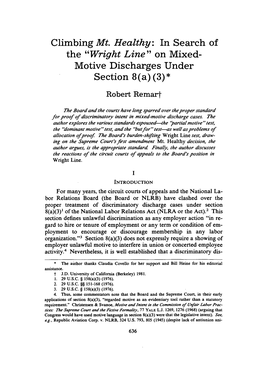 "Wright Line" on Mixed- Motive Discharges Under Section 8(A) (3)*