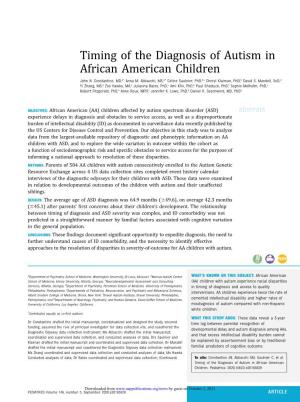Timing of the Diagnosis of Autism in African American Children John N