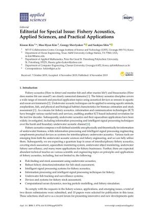 Editorial for Special Issue: Fishery Acoustics, Applied Sciences, and Practical Applications
