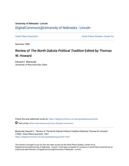 Review of the North Dakota Political Tradition Edited by Thomas W. Howard