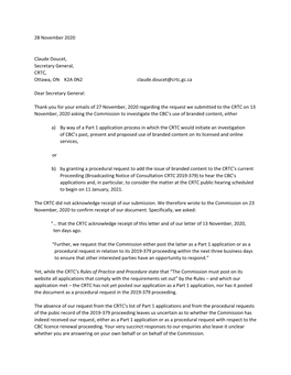 Letter from Former CBC Employees Asking CRTC to Acknowledge