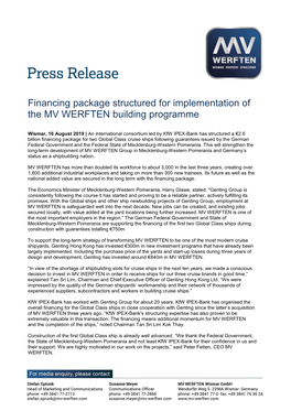 Financing Package Structured for Implementation of the MV WERFTEN Building Programme