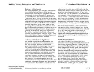 Evaluation of Significance 1.4 Building History, Description and Significance