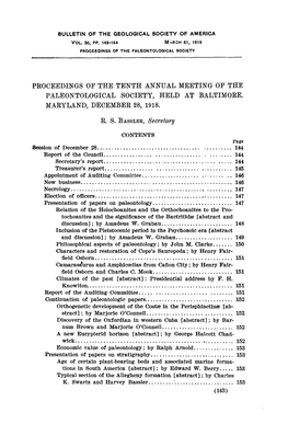 Proceedings of the Tenth Annual Meeting Op the Paleontological Society, Held at Baltimore