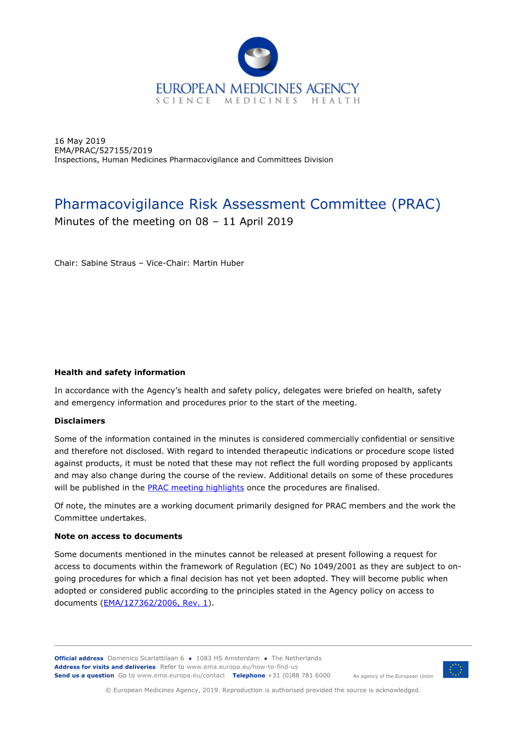 8-11 April 2019 PRAC Meeting Minutes