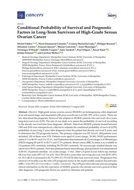 Conditional Probability of Survival and Prognostic Factors in Long-Term Survivors of High-Grade Serous Ovarian Cancer