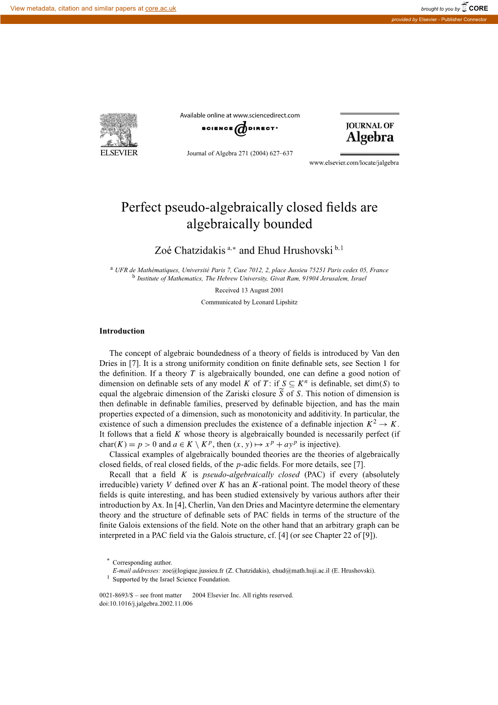 Perfect Pseudo-Algebraically Closed Fields Are Algebraically Bounded