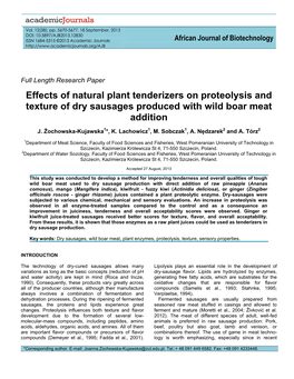 Effects of Natural Plant Tenderizers on Proteolysis and Texture of Dry Sausages Produced with Wild Boar Meat Addition