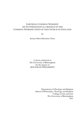 An Ecotheological Critique of the Common Worship Texts of the Church of England
