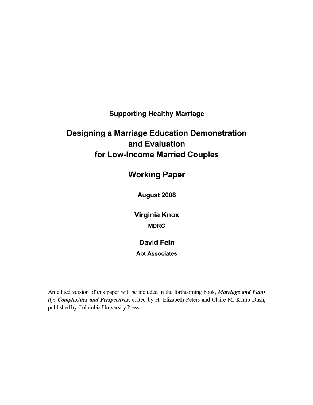 Designing a Marriage Education Demonstration and Evaluation for Low-Income Married Couples