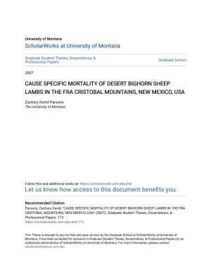 Cause Specific Mortality of Desert Bighorn Sheep Lambs in the Fra Cristobal Mountains, New Mexico, Usa