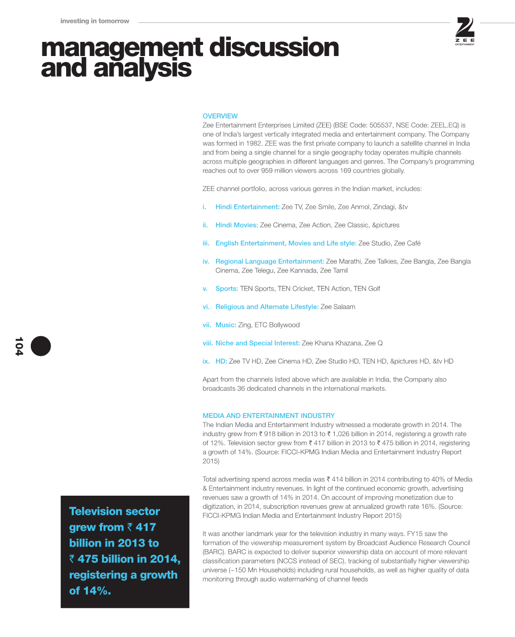 Management Discussion and Analysis and Discussion Management