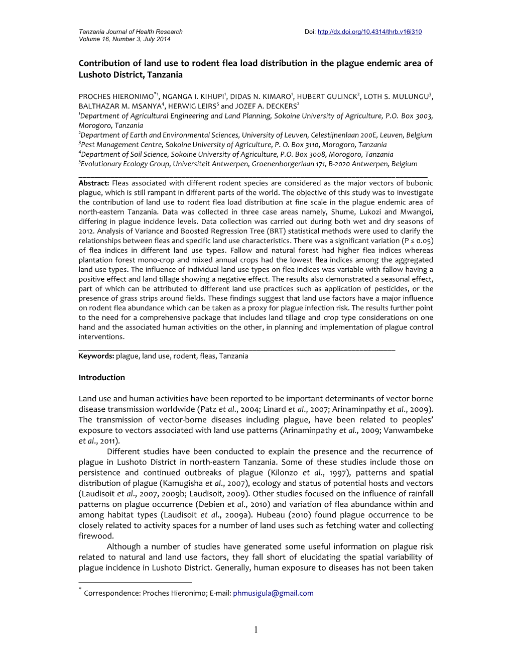 1 Contribution of Land Use to Rodent Flea Load Distribution in the Plague