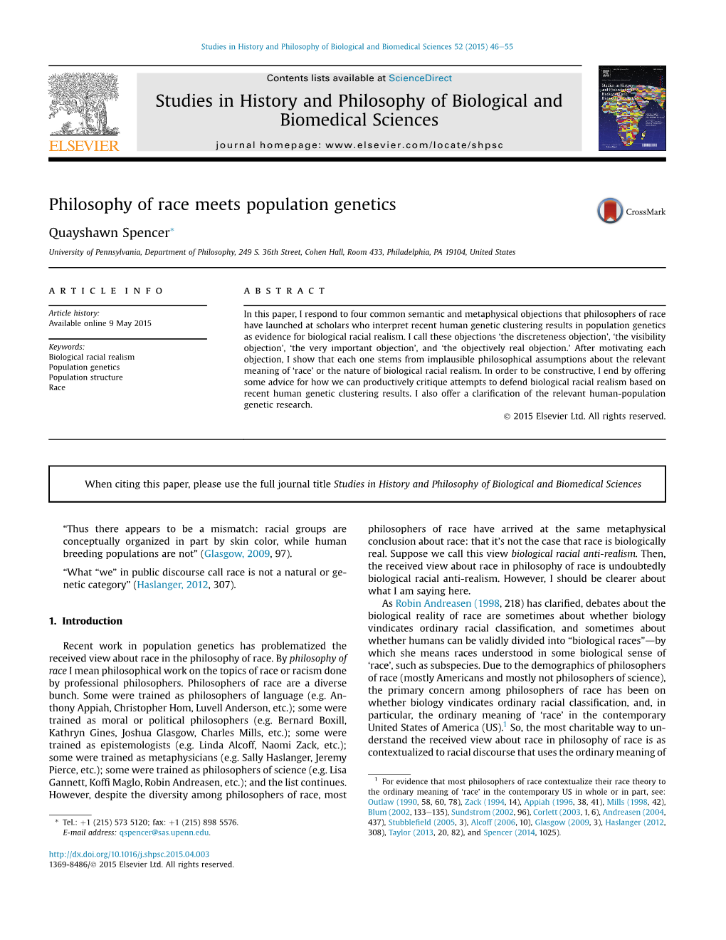 Philosophy of Race Meets Population Genetics