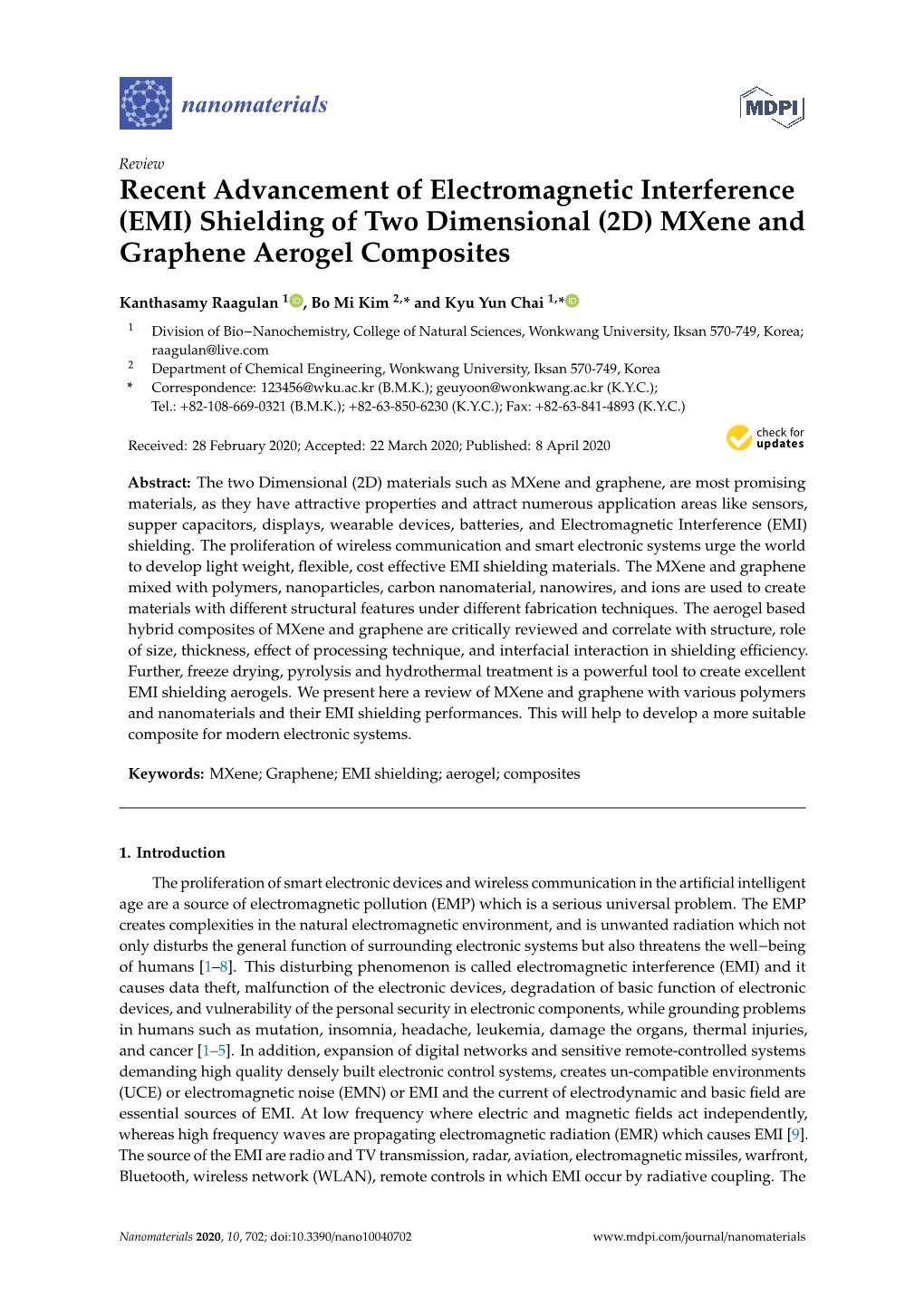 EMI) Shielding of Two Dimensional (2D) Mxene and Graphene Aerogel Composites