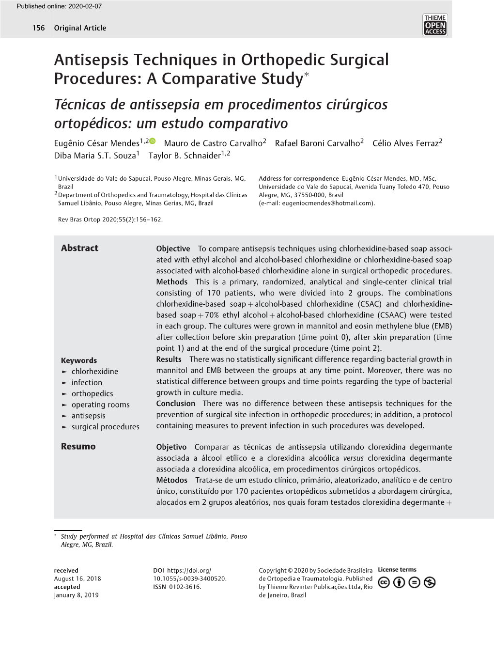 Antisepsis Techniques in Orthopedic Surgical Procedures Mendes Et Al