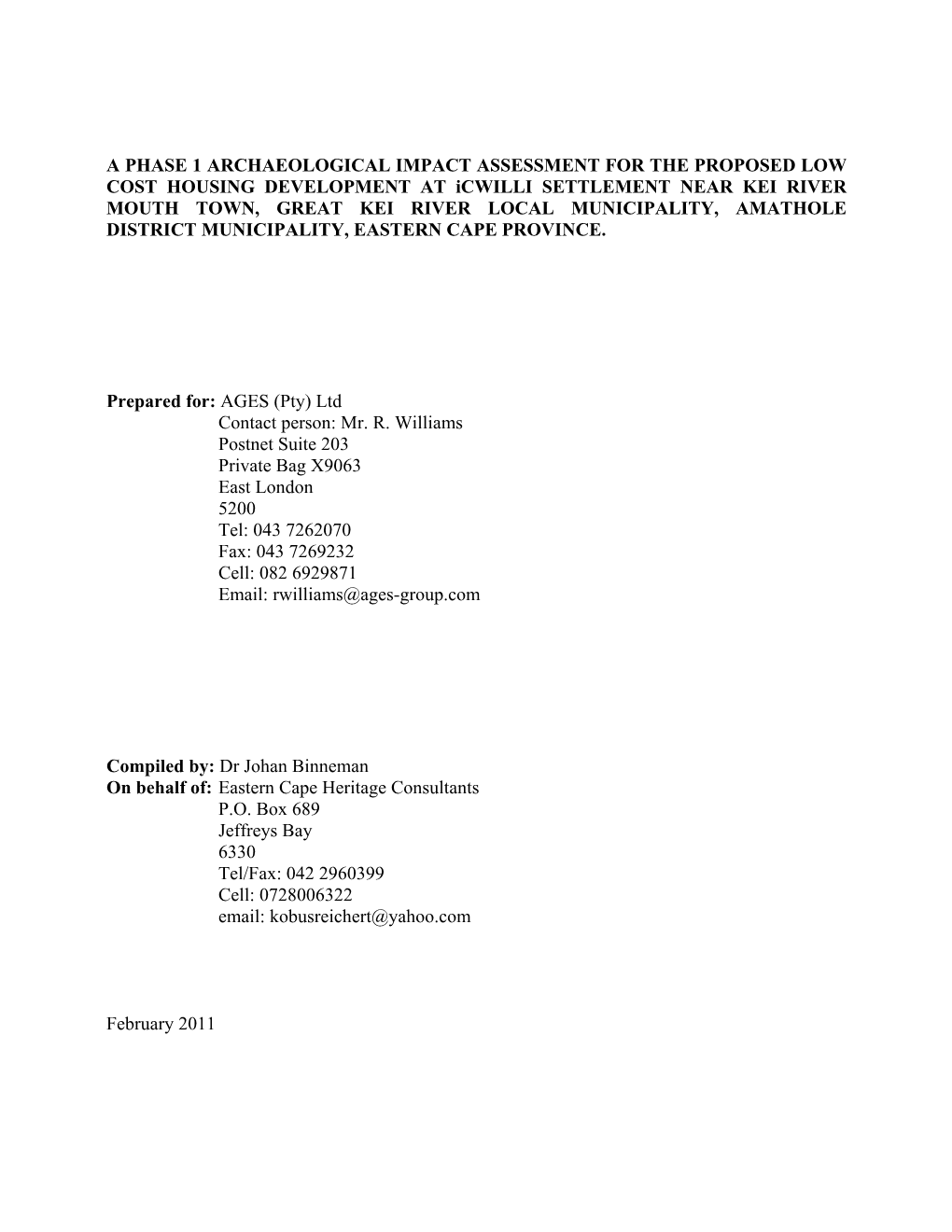 A Phase 1 Archaeological Impact Assessment