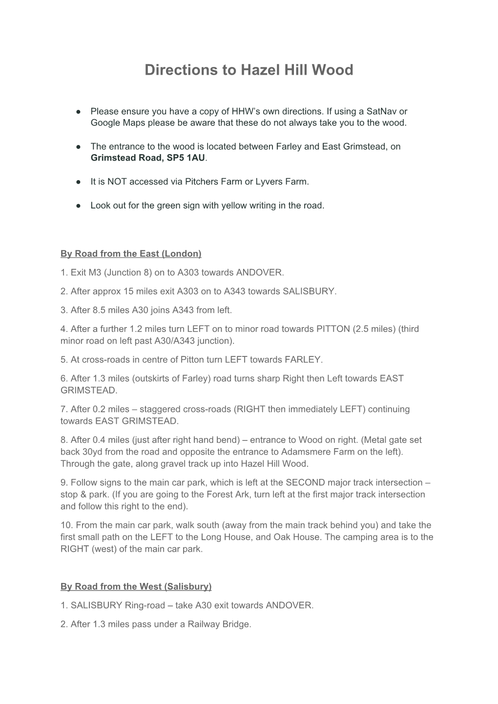 Directions to Hazel Hill Wood