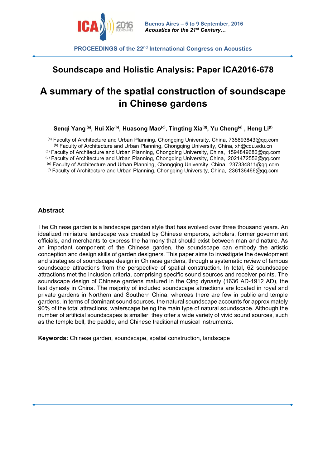 A Summary of the Spatial Construction of Soundscape in Chinese Gardens