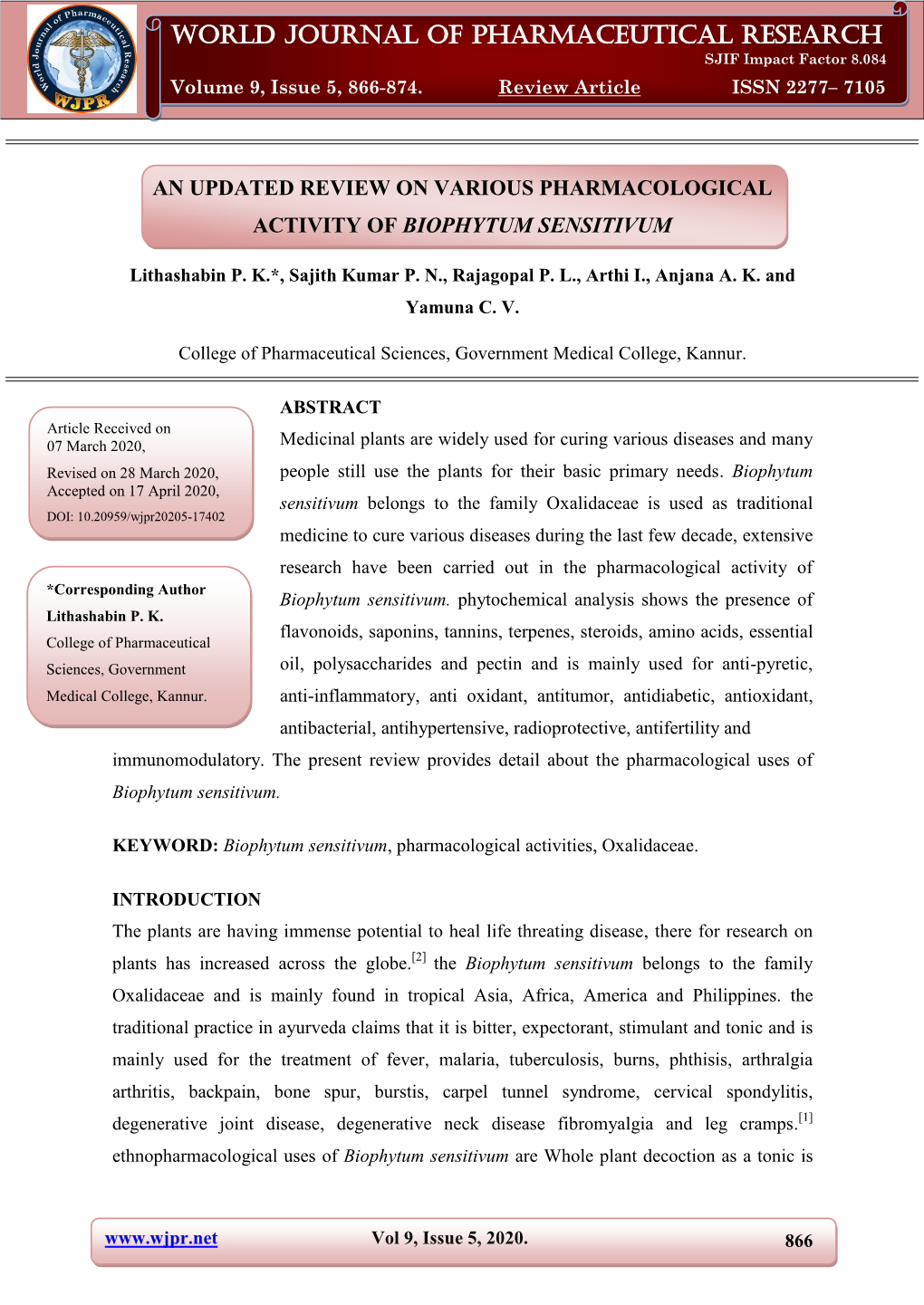 World Journal of Pharmaceutical Research Lithashabin Et Al