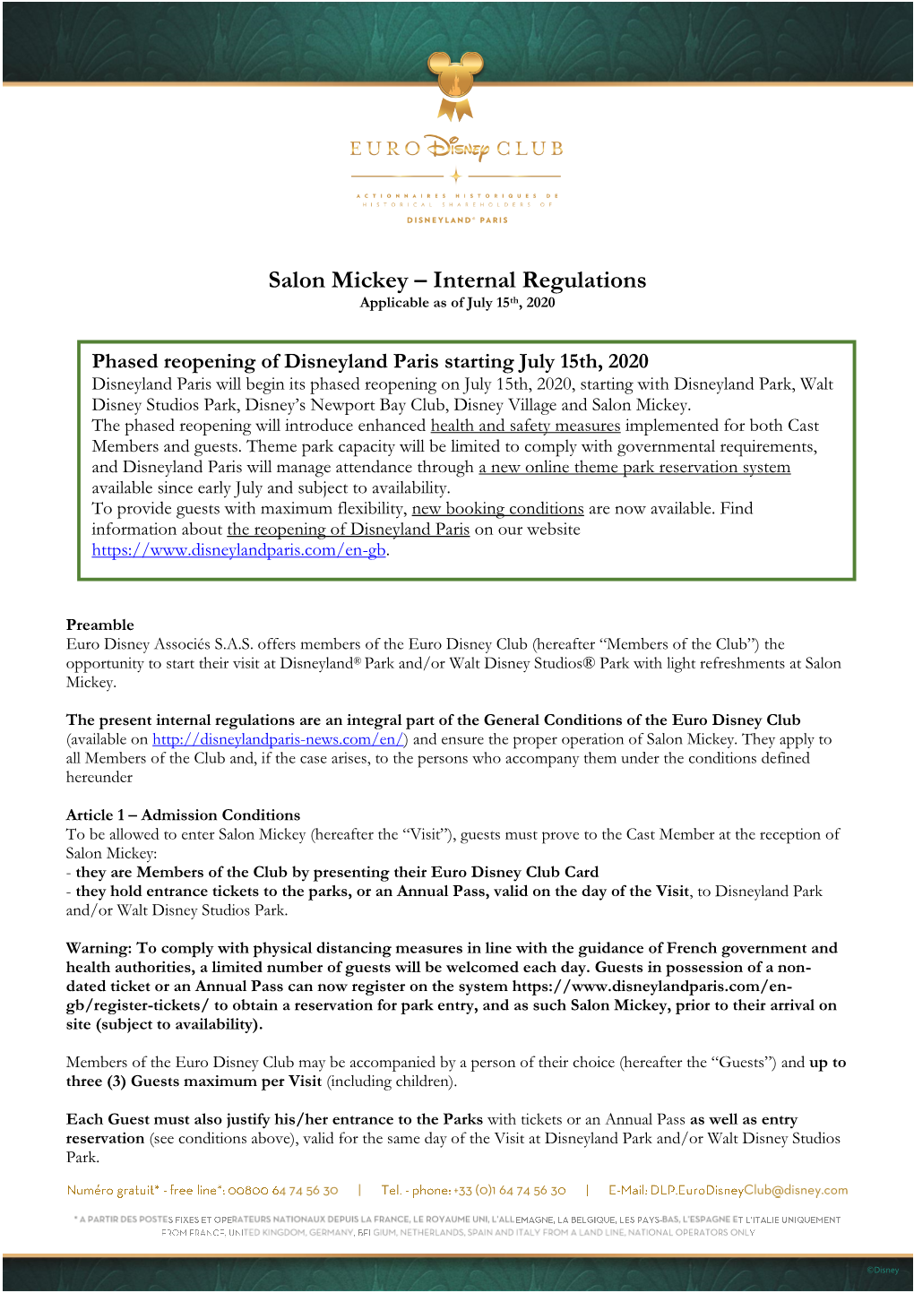 Salon Mickey – Internal Regulations Applicable As of July 15Th, 2020