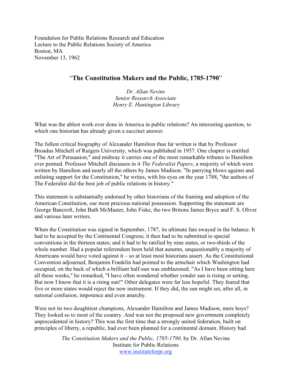 “The Constitution Makers and the Public, 1785-1790”