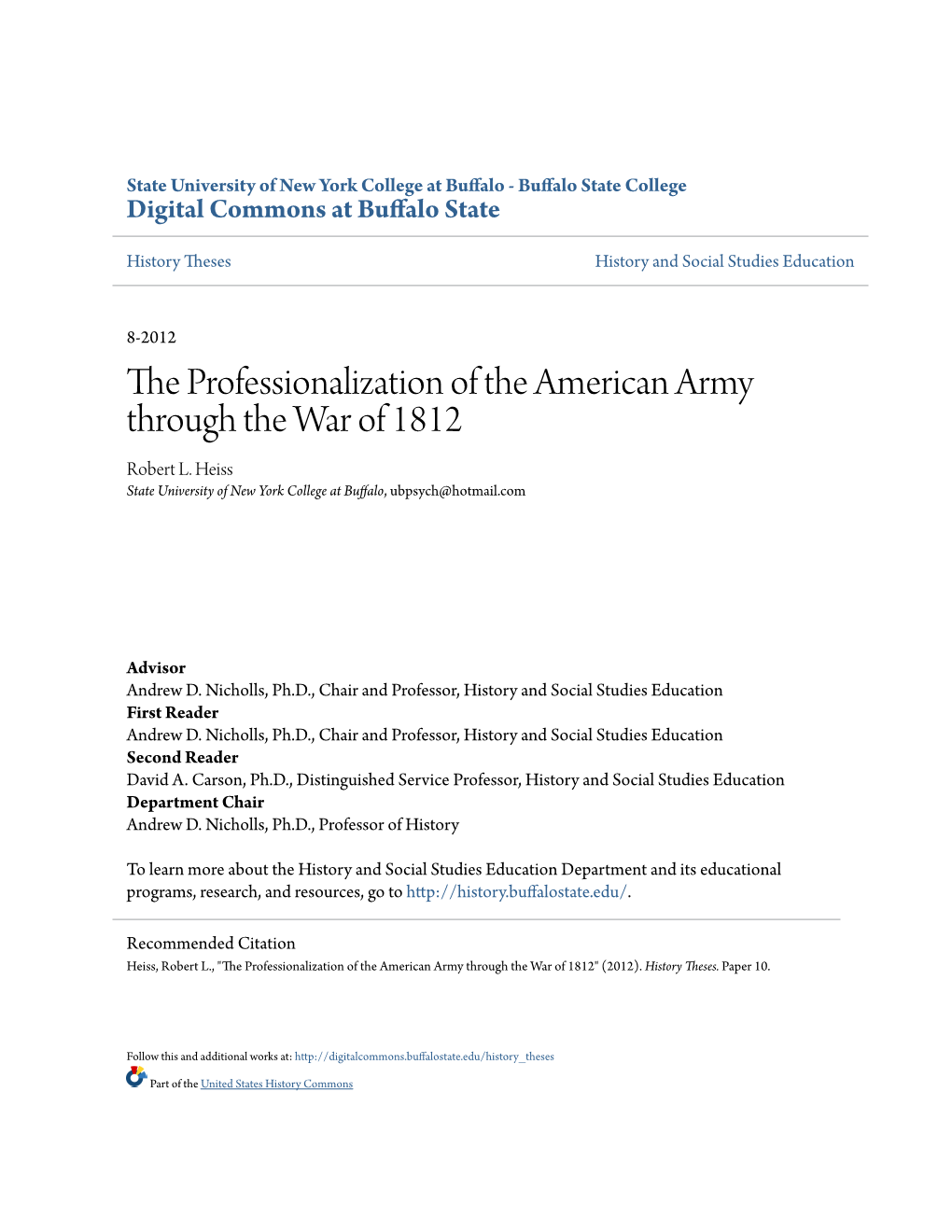 The Professionalization of the American Army Through the War of 1812