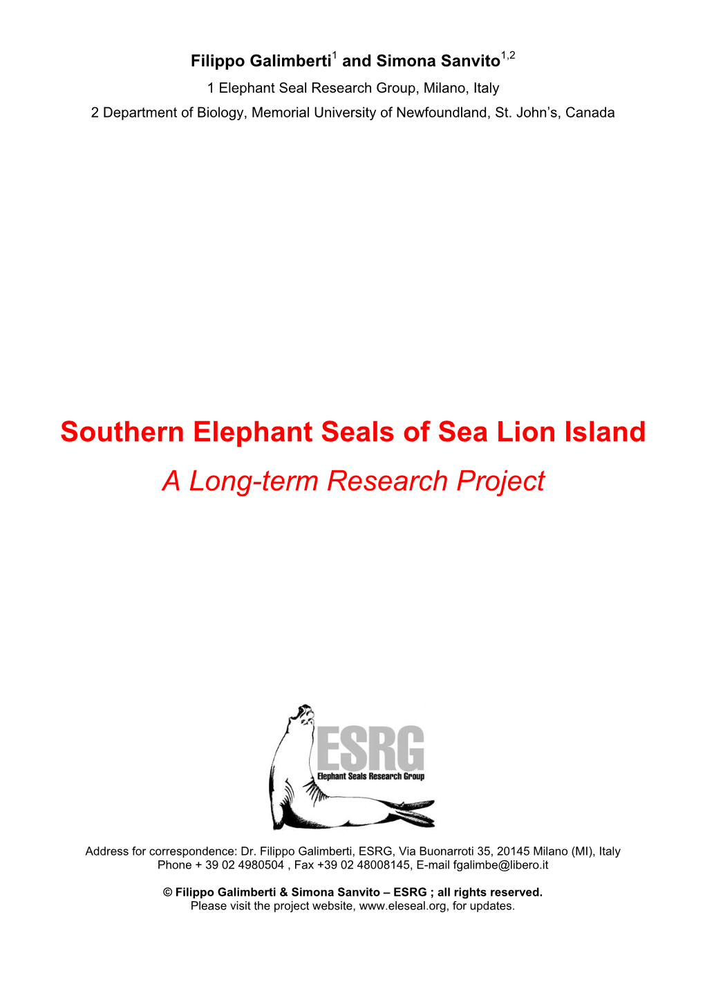 Southern Elephant Seals of Sea Lion Island a Long-Term Research Project