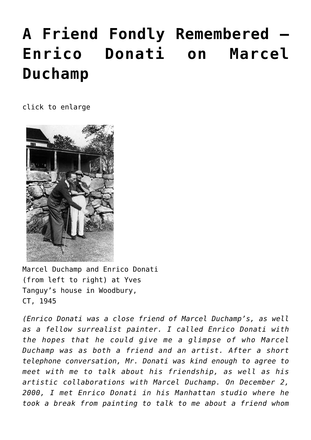 Enrico Donati on Marcel Duchamp