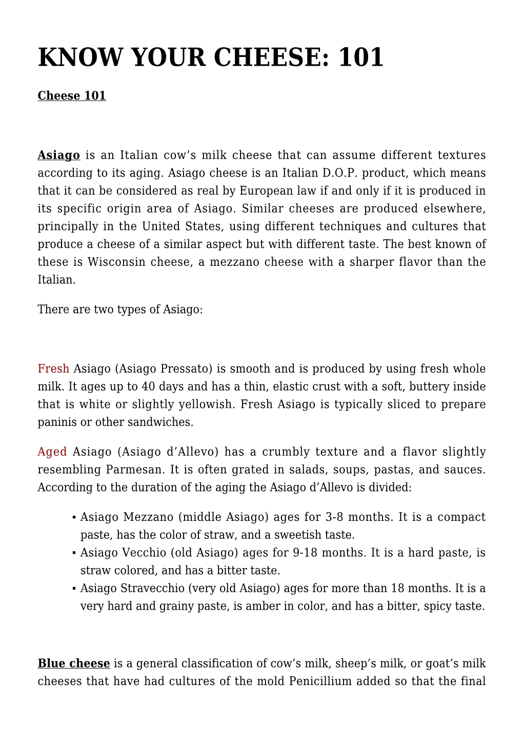 Know Your Cheese: 101