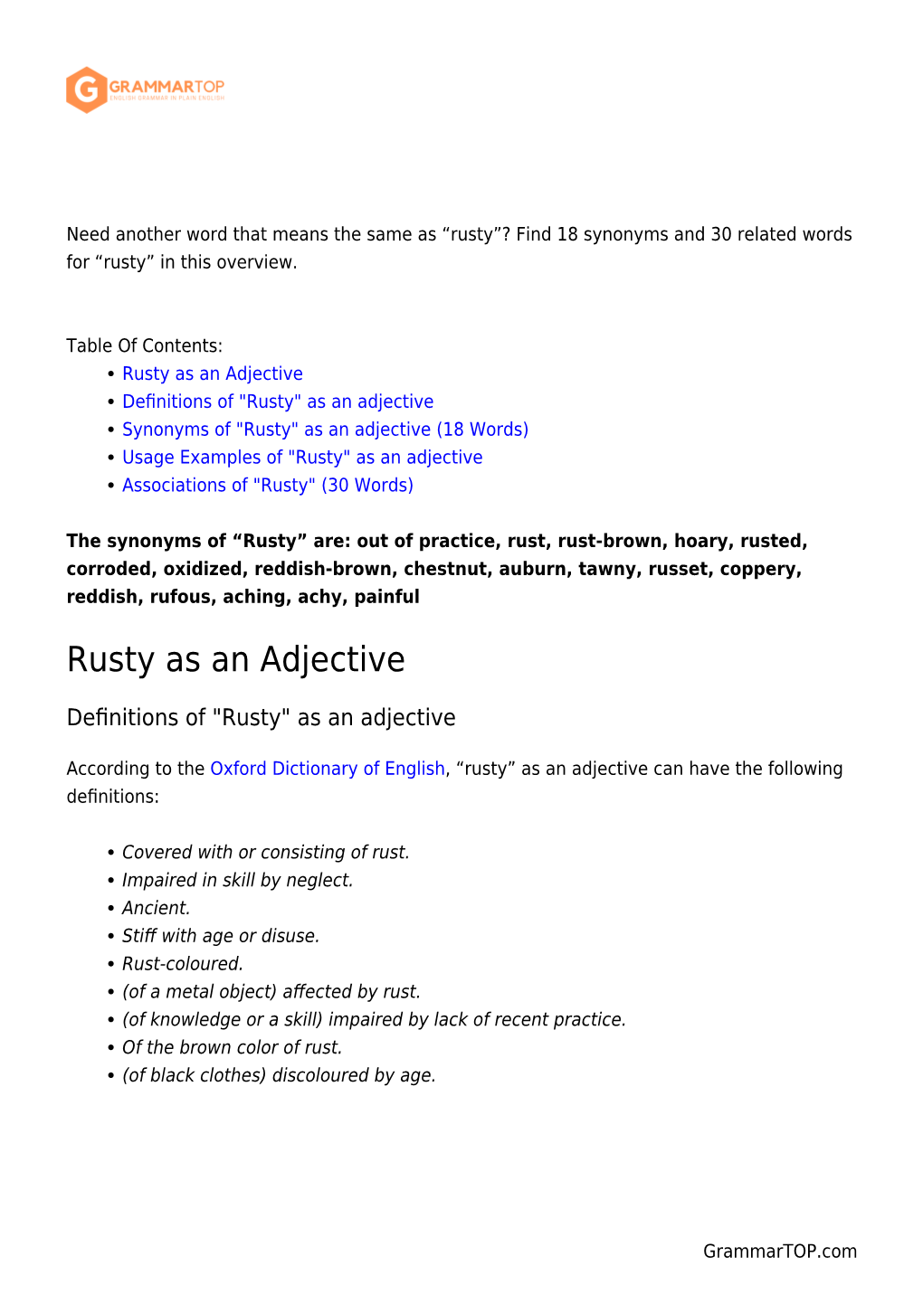 Rusty”? Find 18 Synonyms and 30 Related Words for “Rusty” in This Overview