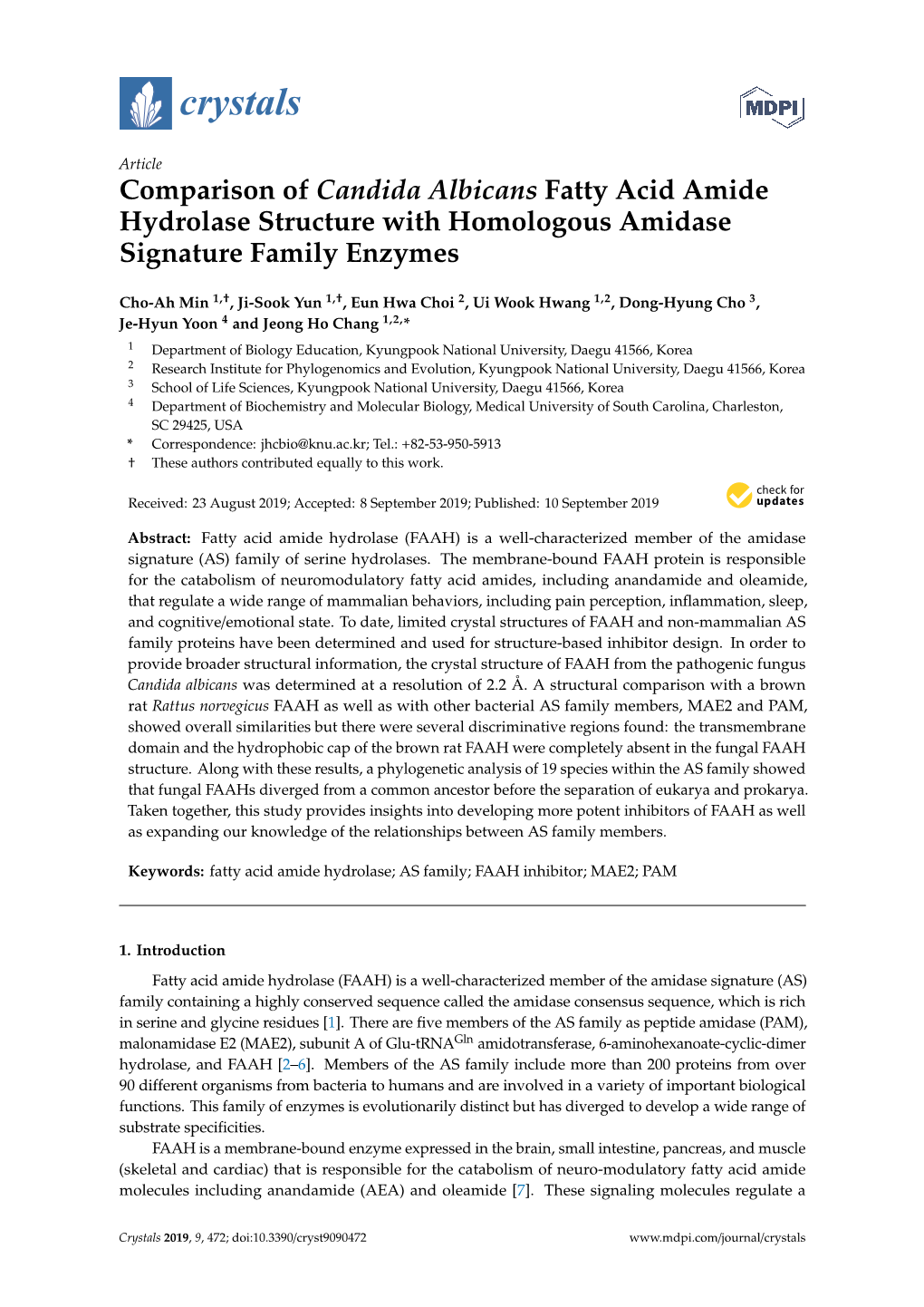 Comparison of Candida Albicans Fatty Acid Amide Hydrolase Structure with Homologous Amidase Signature Family Enzymes