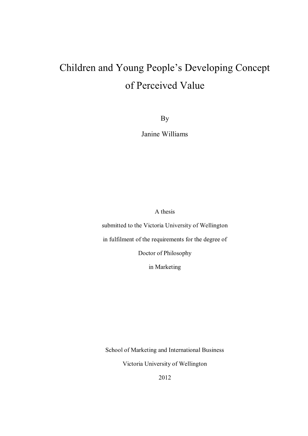Children and Young People‟S Developing Concept of Perceived Value