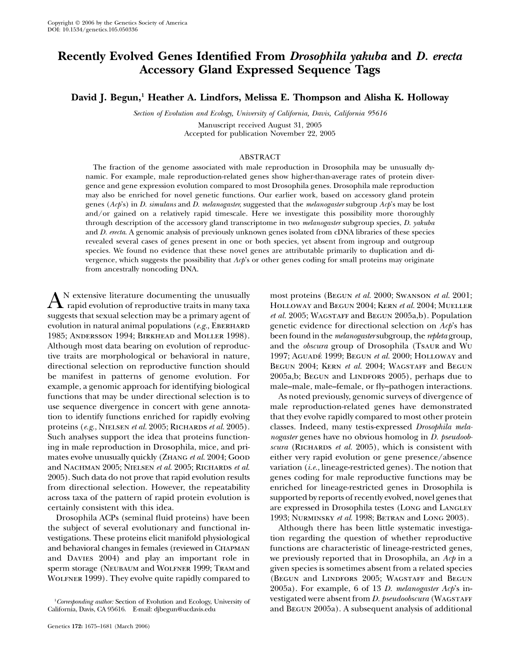 Recently Evolved Genes Identified from Drosophila Yakuba and Drosophila Erecta Accessory Gland Expressed Sequence Tags