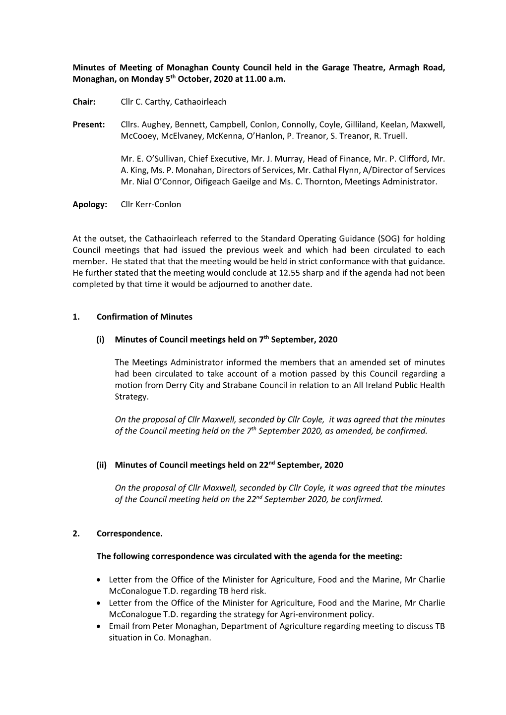 Council Meeting Minutes 5Th October 2020