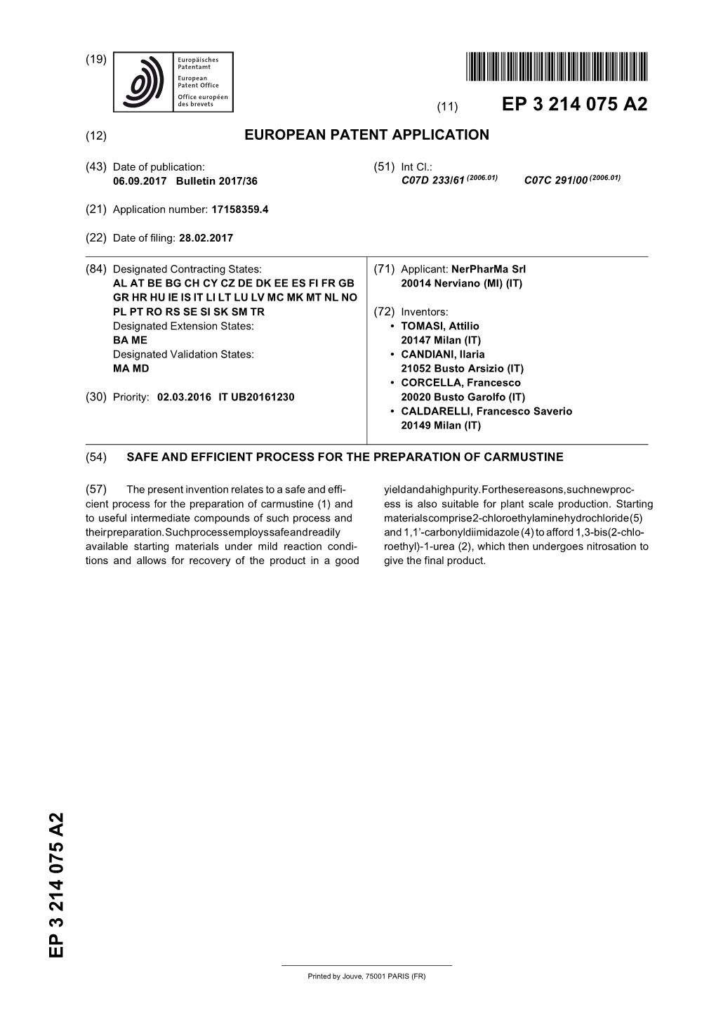 Safe and Efficient Process for the Preparation of Carmustine