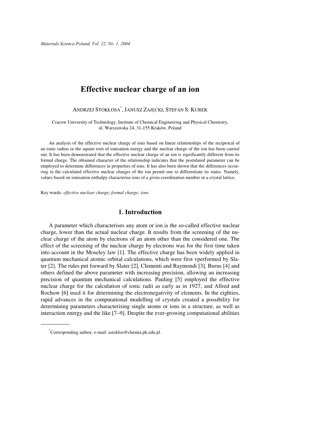 Effective Nuclear Charge of an Ion