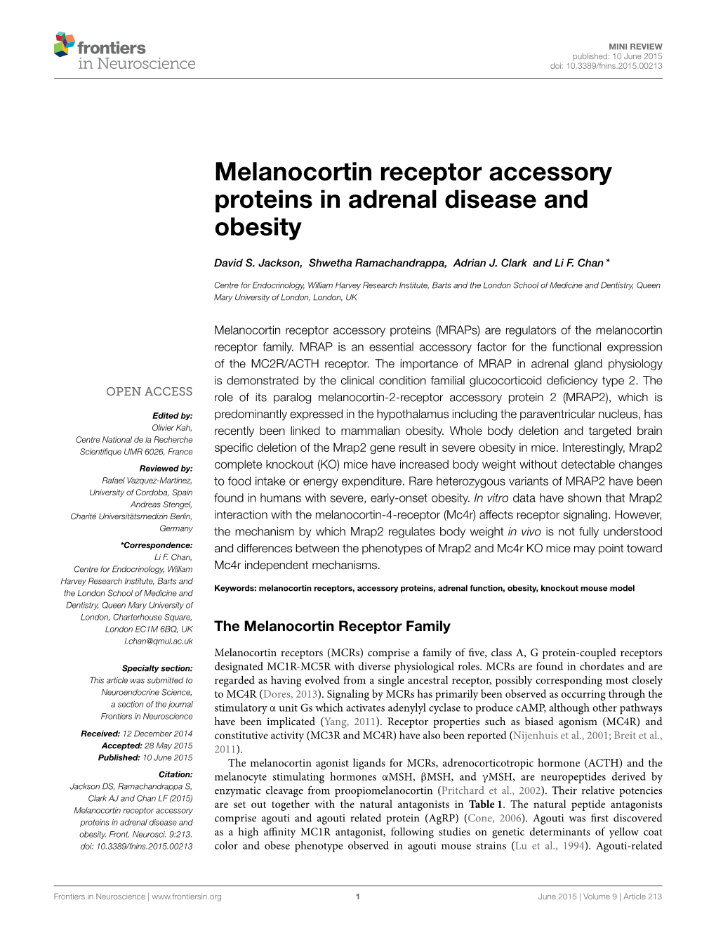 Melanocortin Receptor Accessory Proteins in Adrenal Disease and Obesity