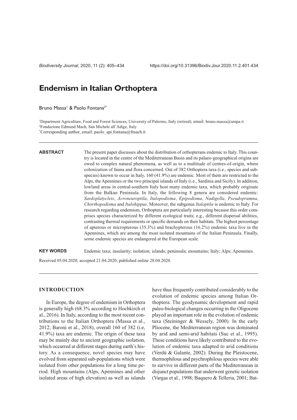 Endemism in Italian Orthoptera