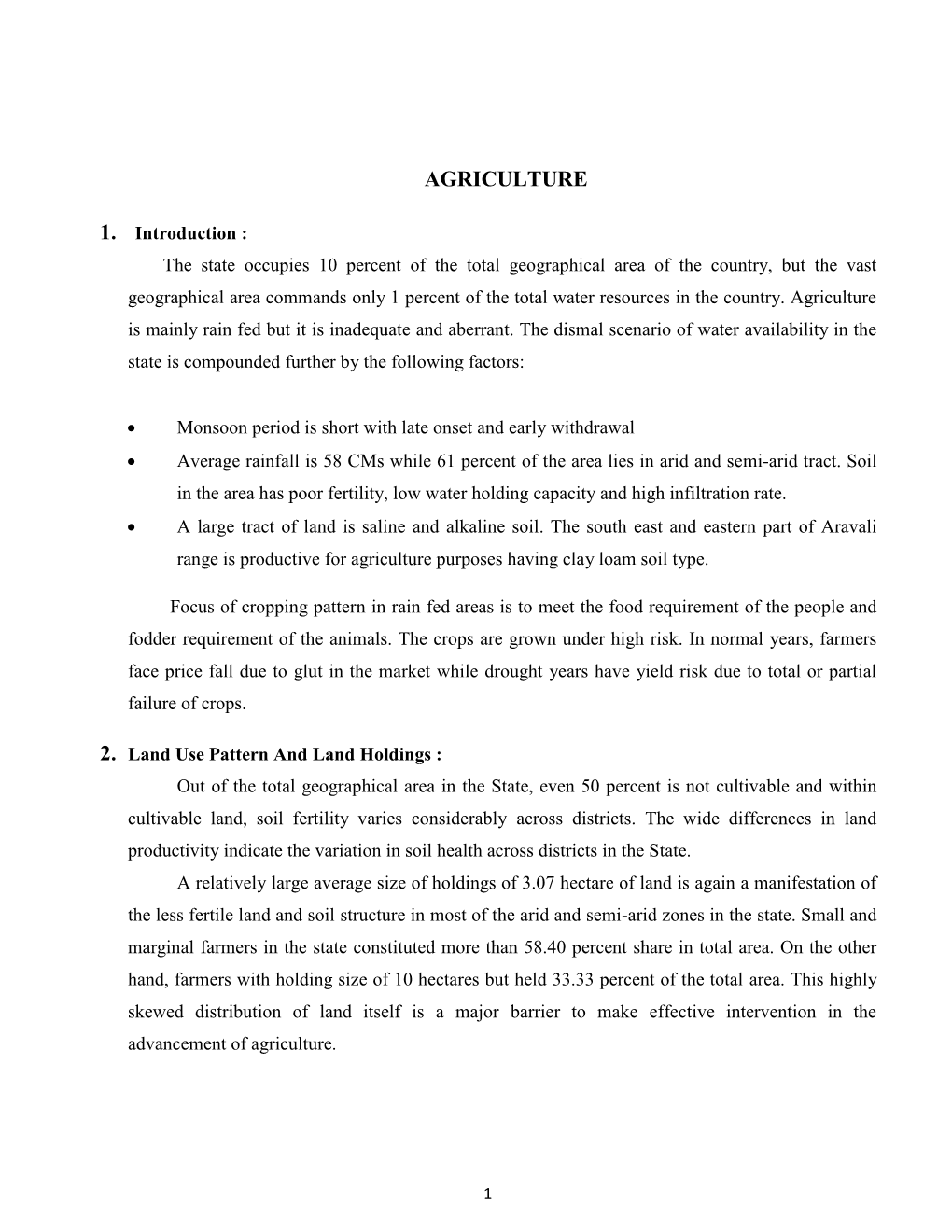 AGRICULTURE 1. Introduction