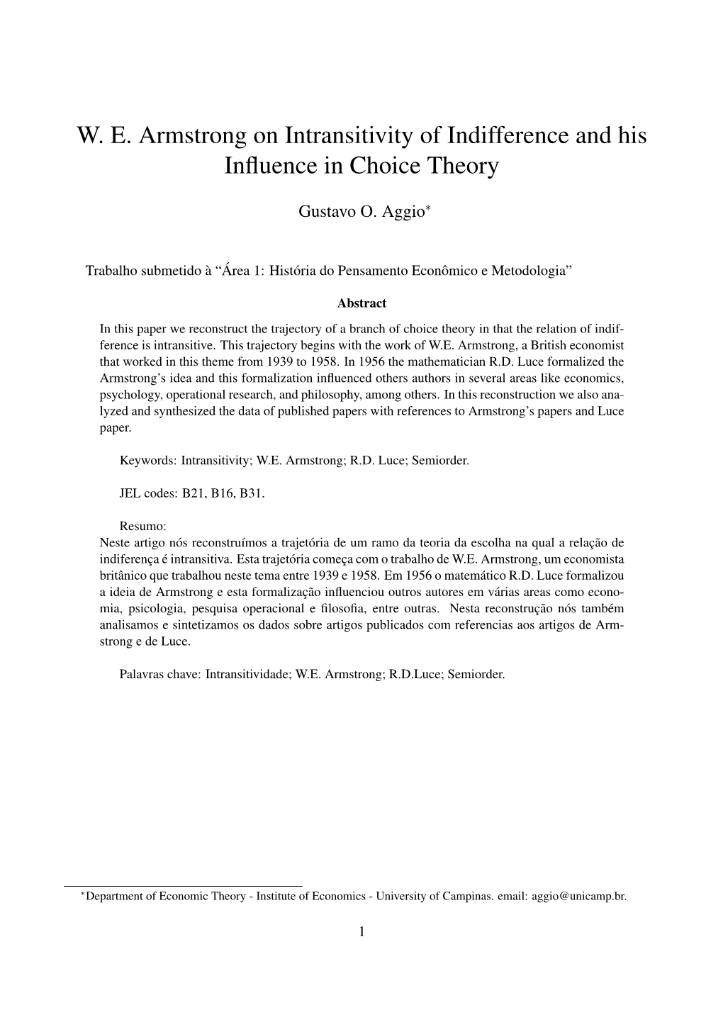 W. E. Armstrong on Intransitivity of Indifference and His Influence In