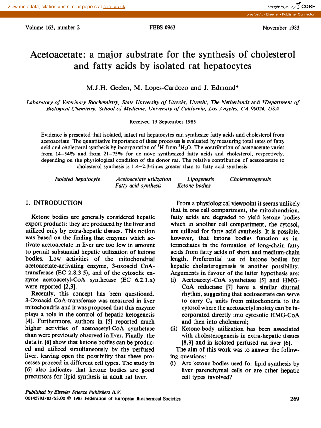 Acetoacetate: a Major Substrate for the Synthesis of Cholesterol and Fatty Acids by Isolated Rat Hepatocytes