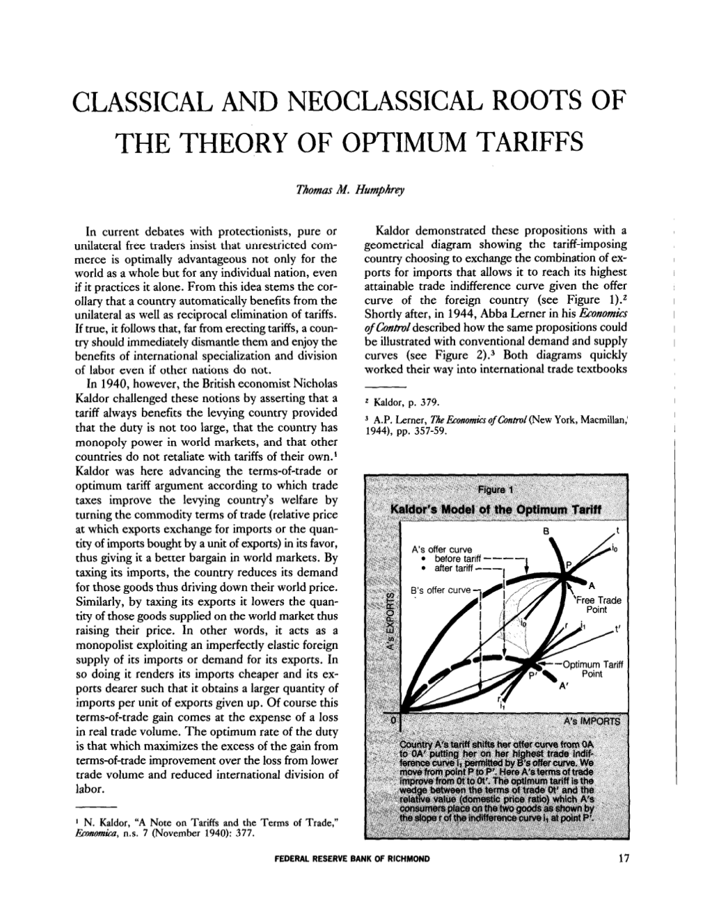 Classical and Neoclassical Roots of the Theory of Optimum Tariffs