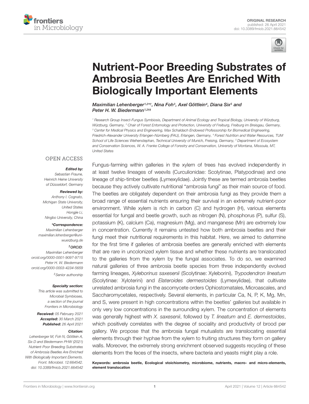 Nutrient-Poor Breeding Substrates of Ambrosia Beetles Are Enriched with Biologically Important Elements