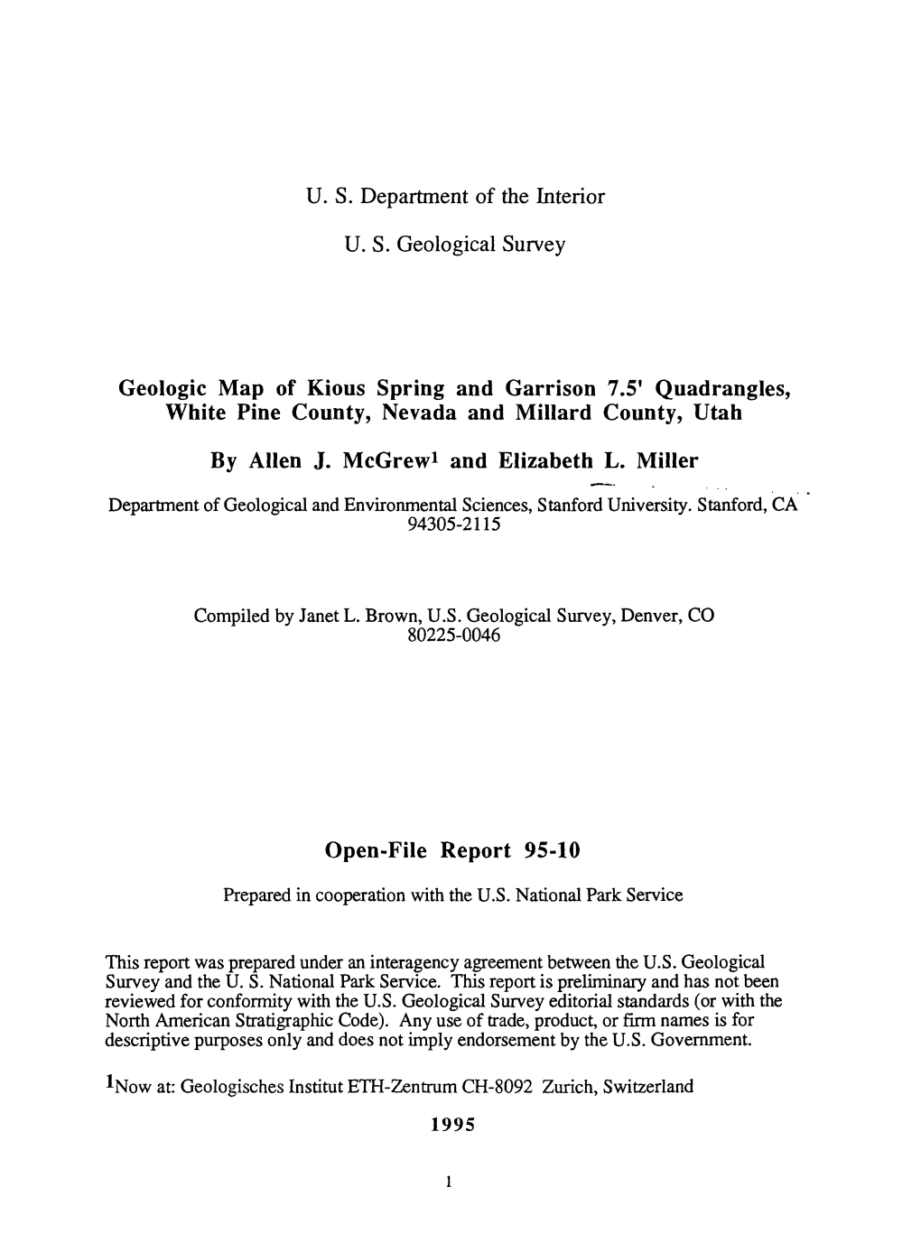 U. S. Department of the Interior U. S. Geological Survey Geologic Map Of